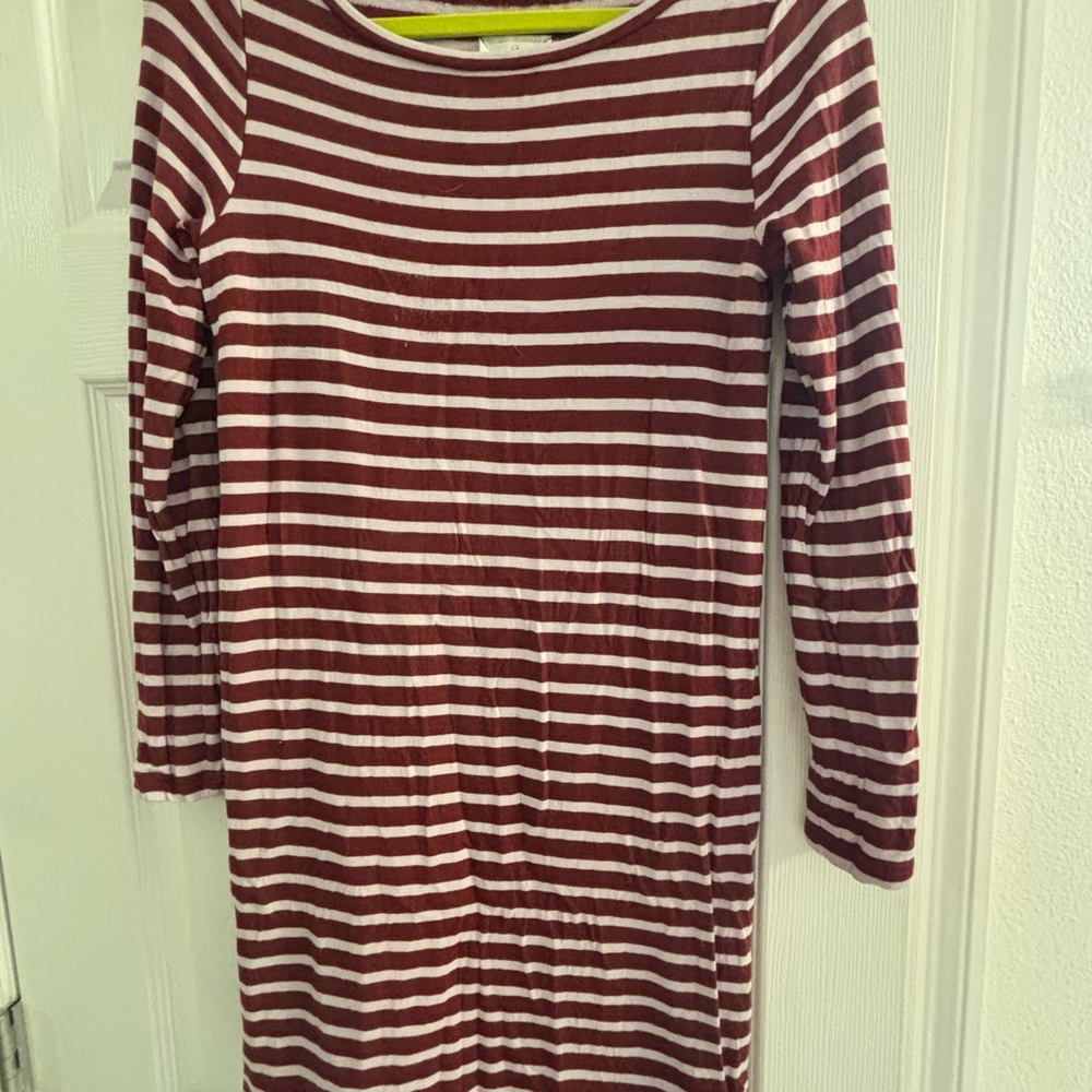 Lou & Grey Maroon and White Striped Long-Sleeve Dress